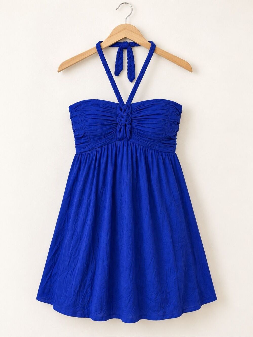 Catwalk Studio Cobalt Blue Ruched Braided Halter Dress Large D3